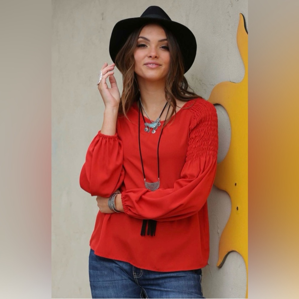 Talbots Puff Sleeve Blouse Red Size XP